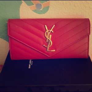 YSL Saint Laurent Monogram Large Flap Wallet Red